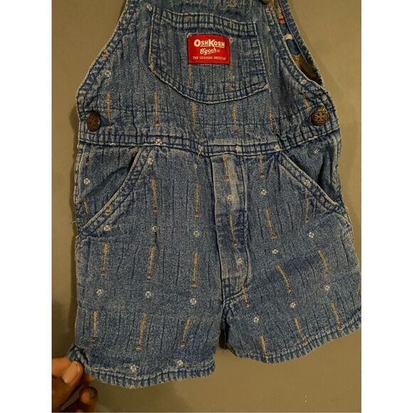 OSHKOSH Vestbak Vintage Embroidered Baseball Bats Ball Jean Overalls Size 4 - Picture 3 of 7